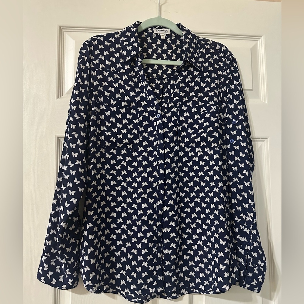 Express Portifino Navy Blue and White Women's Top